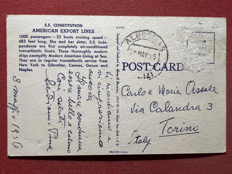 Cartolina Navi - S. S. Constitution - American Export Lines …