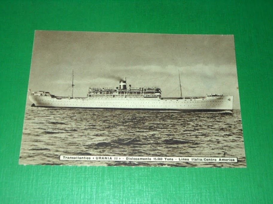 Cartolina Navigazione Fratelli Grimaldi - Transatlantico Urania II 1955 ca.