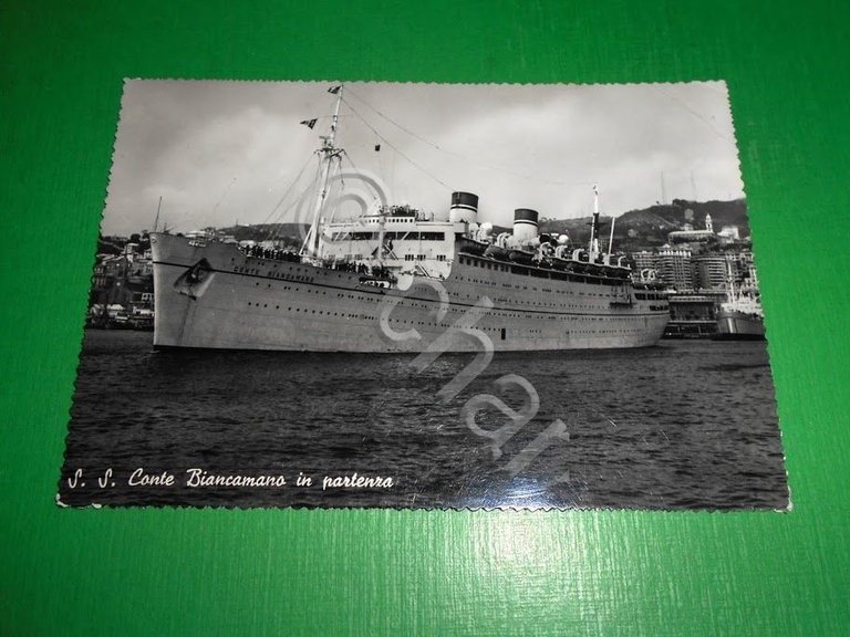 Cartolina Navigazione Navi - S. S. Conte Biancamano in partenza …