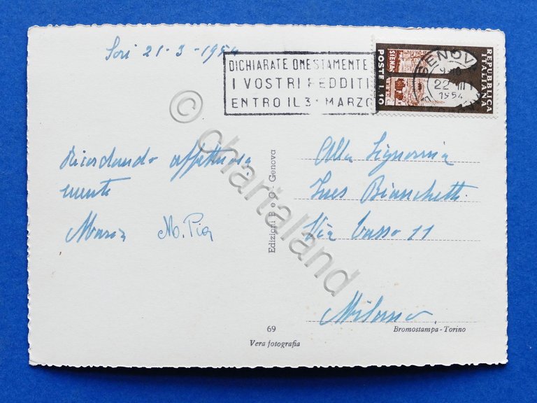 Cartolina Nervi - Viale delle Palme - 1954