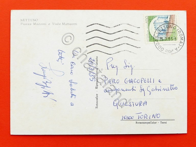 Cartolina Nettuno - Piazza Mazzini e Viale Matteotti - 1985.