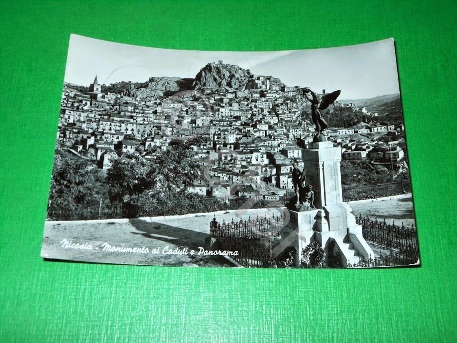 Cartolina Nicosia - Monumento ai Caduti e Panorama 1955.