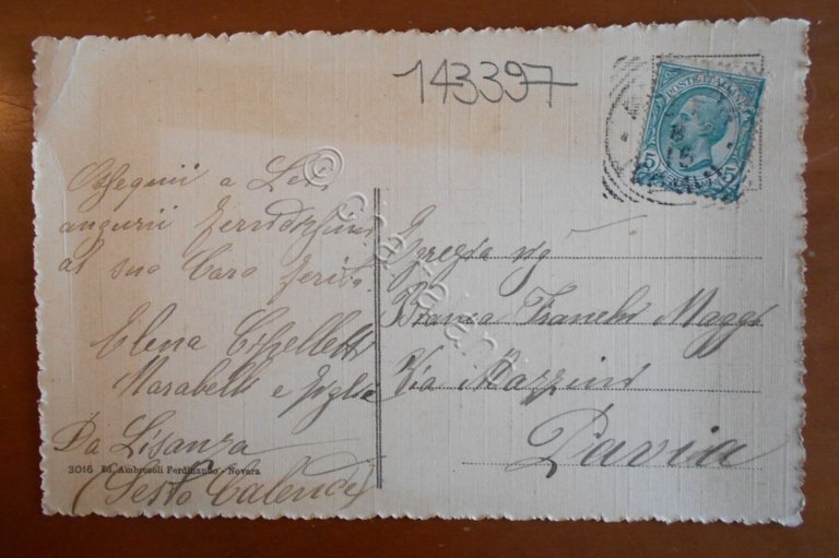 Cartolina Novara - Viale Bellini - 1915