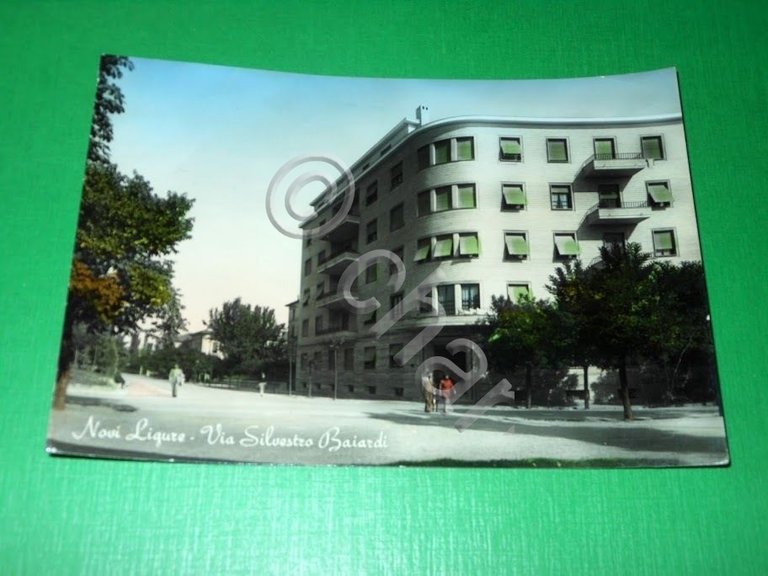 Cartolina Novi Ligure - Via Silvestro Baiardi 1953.