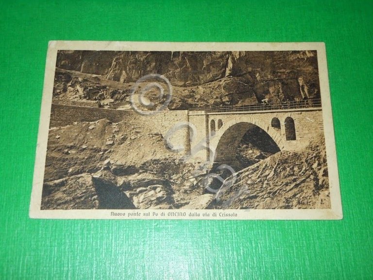 Cartolina Nuovo ponte sul Po di Oncino dalla via di …