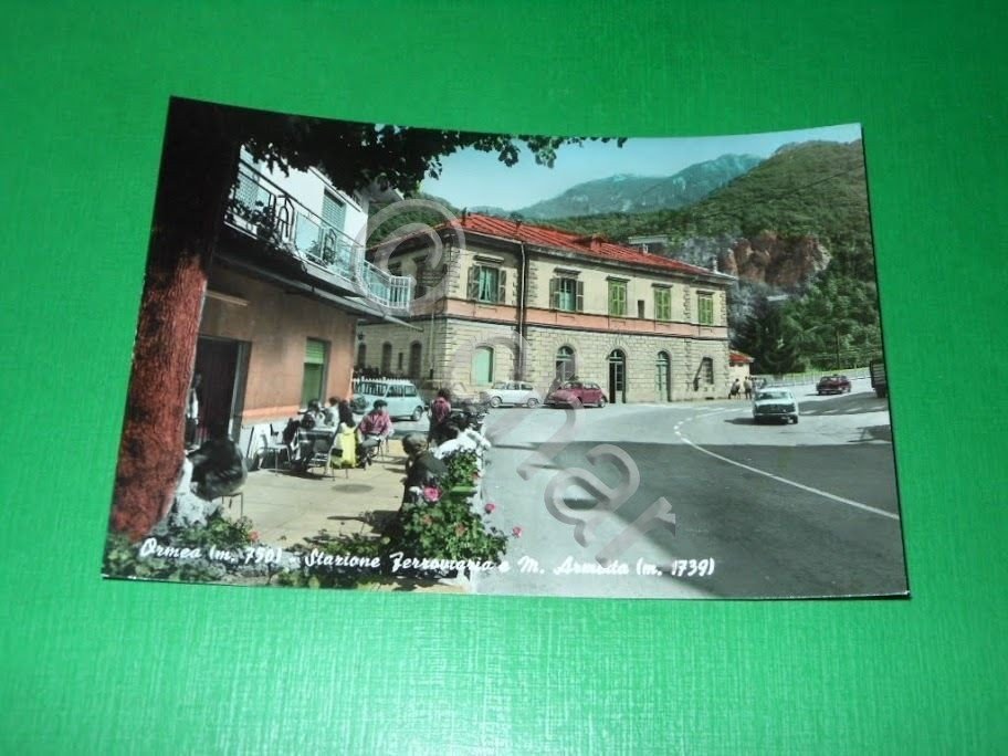 Cartolina Ormea - Stazione Ferroviaria e M. Armetta 1955 ca.