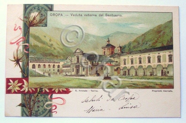 Cartolina Oropa ( Biella ) - Veduta del Santuario 1901