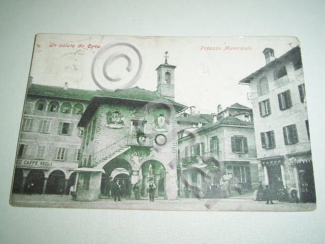Cartolina Orta - Palazzo Municipale 1907.