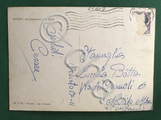 Cartolina Orvieto - La Funicolare e la Rocca - 1955