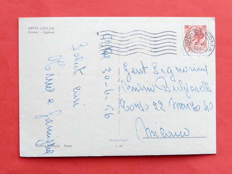 Cartolina Ostia Lido - Ingresso - 1956.