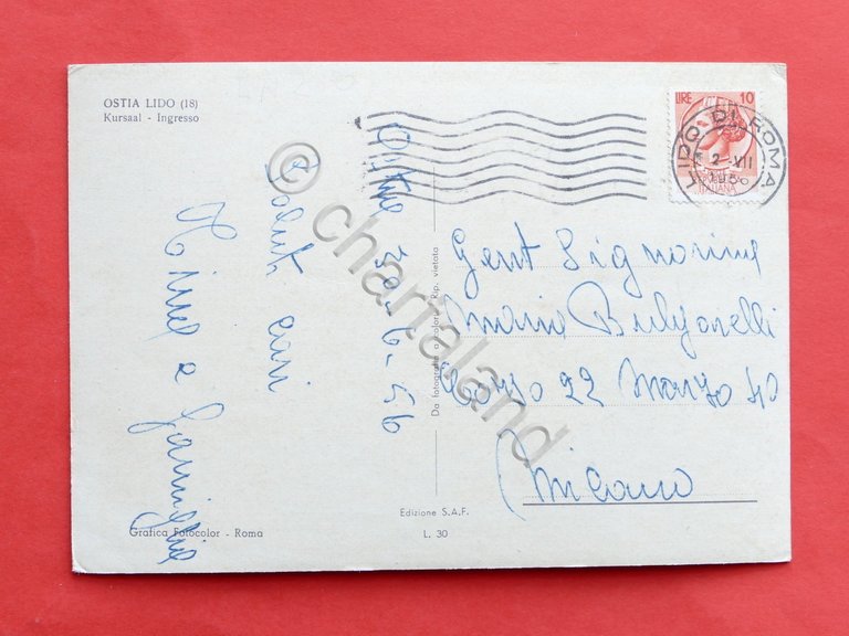 Cartolina Ostia Lido - Ingresso - 1956.