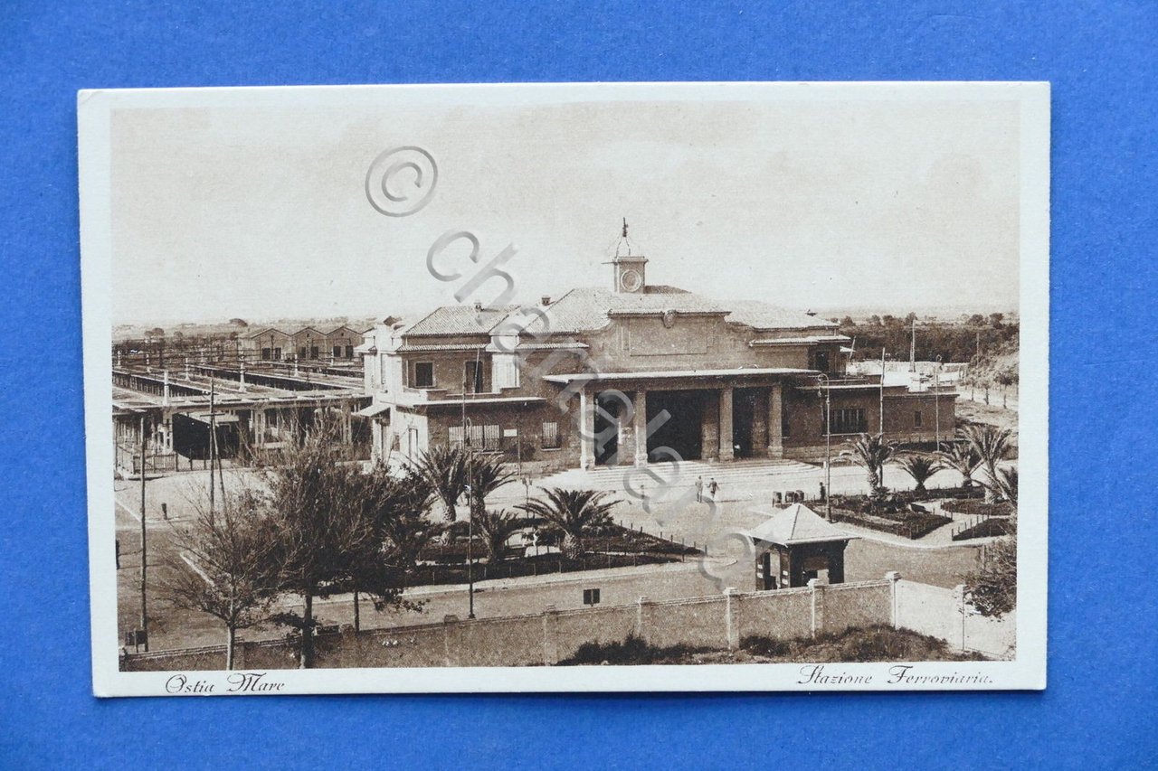 Cartolina Ostia Mare - Stazione Ferroviaria - 1925 ca..