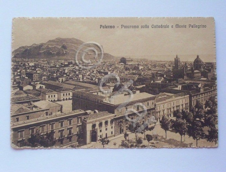Cartolina Palermo - Cattedrale e Monte Pellegrino 1920