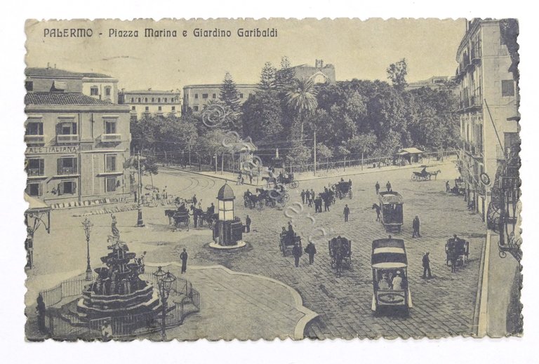 Cartolina Palermo - Piazza Marina e Giardino Garibaldi - 1914