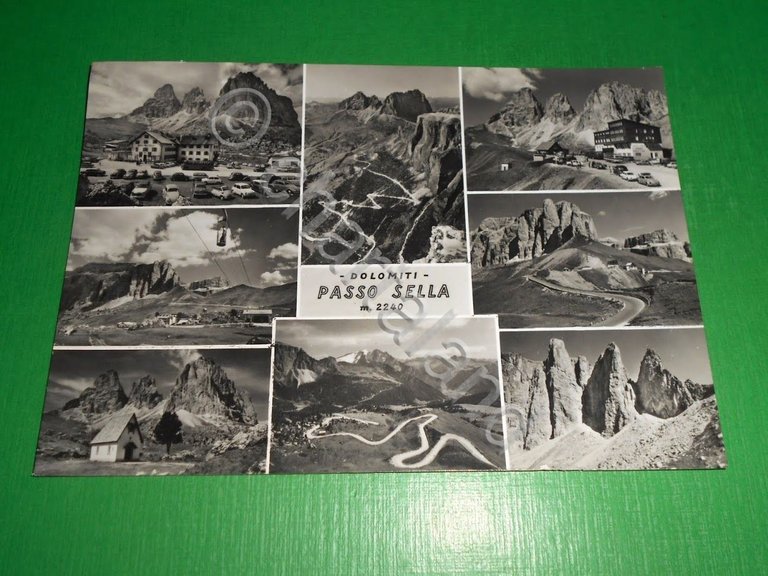 Cartolina Passo Sella - Dolomiti - Vedute diverse 1962