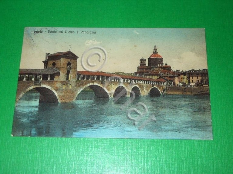 Cartolina Pavia - Ponte sul Ticino e Panorama 1915