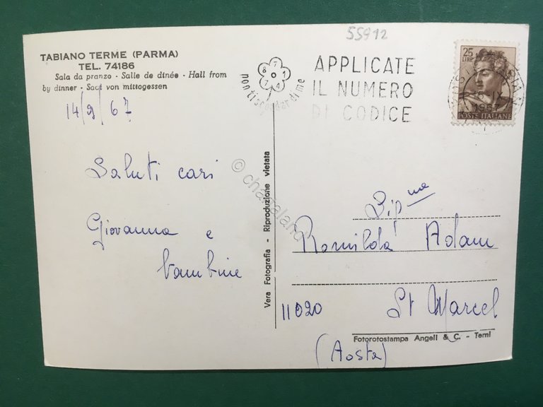 Cartolina Pensione Ristorante Benvenuti - Sala Da Pranzo - Tabiano …