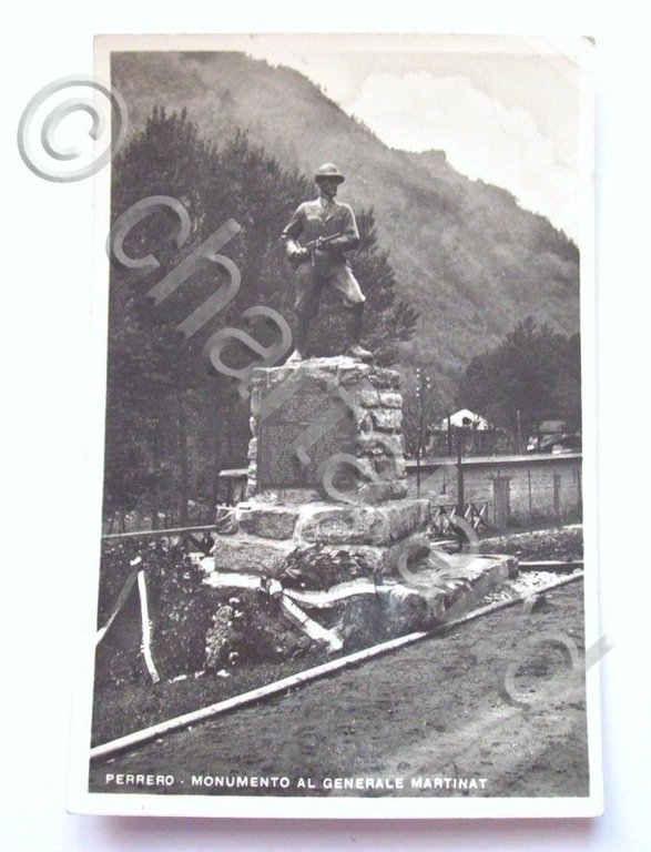 Cartolina Perrero - Monumento al Generale Martinat 1955