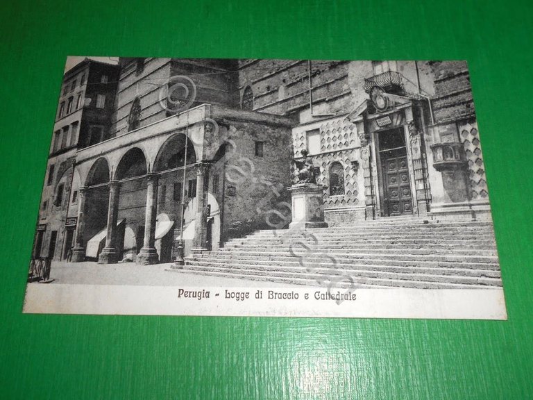 Cartolina Perugia - Logge di Braccio e Cattedrale 1910 ca