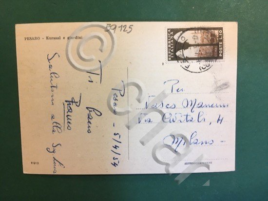 Cartolina Pesaro - Kursaal E Giardini - 1954