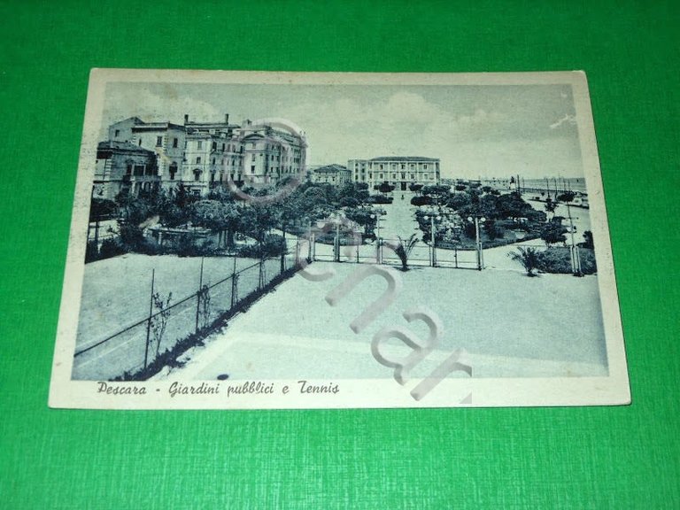 Cartolina Pescara - Giardini pubblici e Tennis 1940 ca