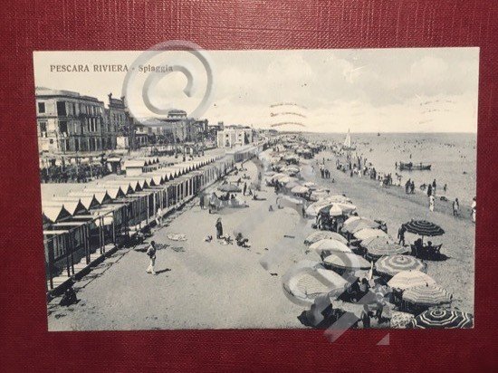 Cartolina Pescara Riviera - Spiaggia - 1935