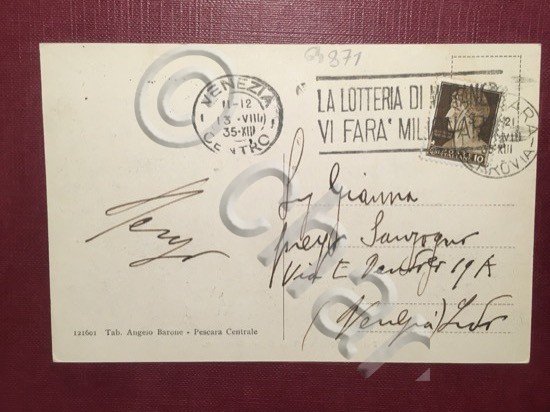 Cartolina Pescara Riviera - Viale Regina Margherita - 1935