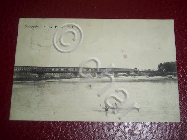Cartolina Piacenza - Fiume Po coi Ponti 1913 | Immagine Gallery 2