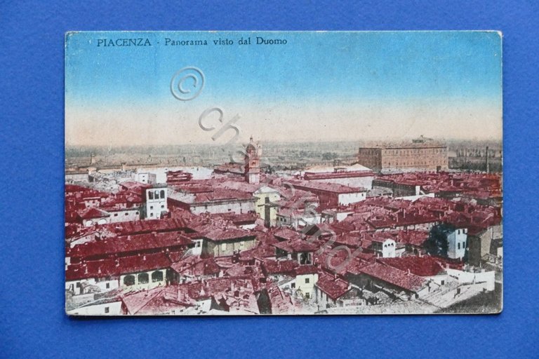 Cartolina Piacenza - Panorama visto dal Duomo - 1923.