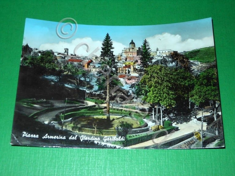 Cartolina Piazza Armerina - Veduta dal Giardino Garibaldi 1961