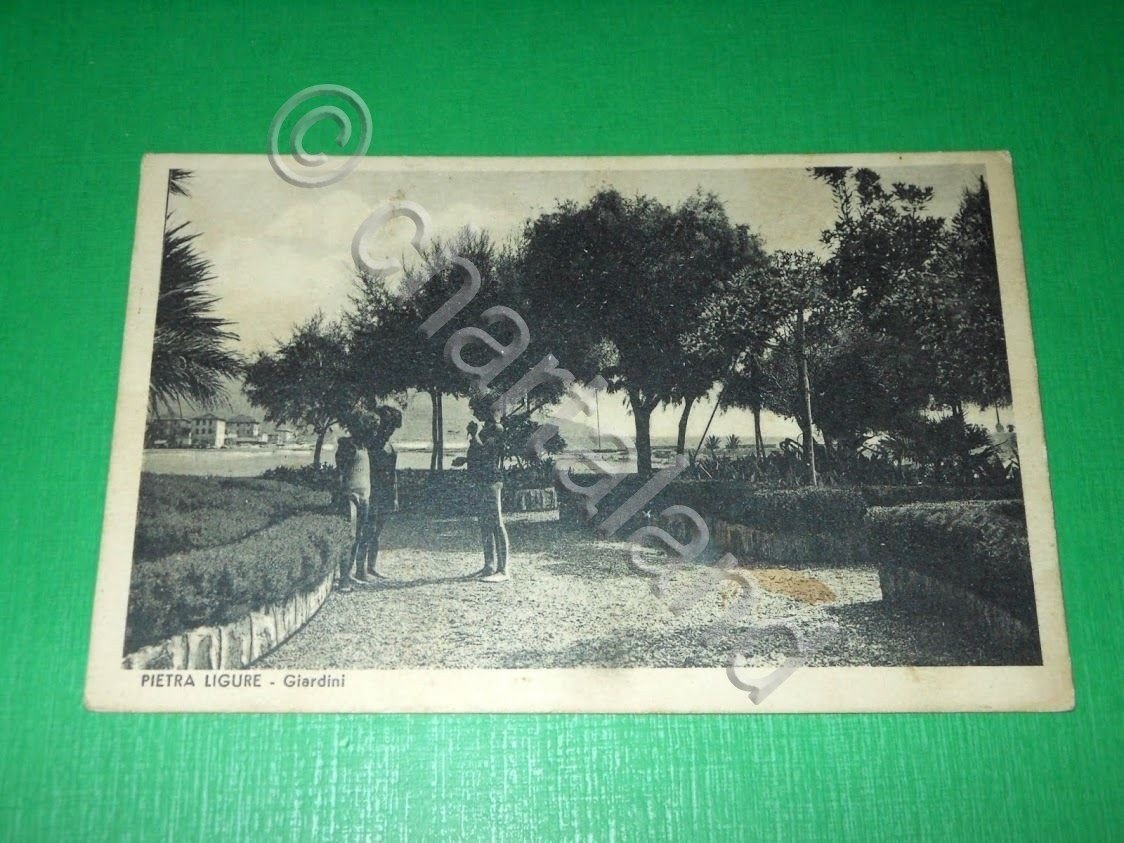 Cartolina Pietra Ligure - Giardini 1940.