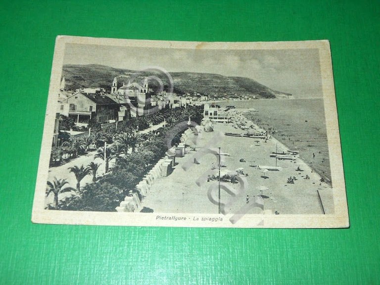 Cartolina Pietra Ligure - La spiaggia 1950 ca