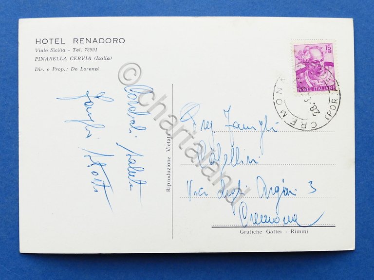 Cartolina Pinarella di Cervia - Hotel Renadoro - 1963.