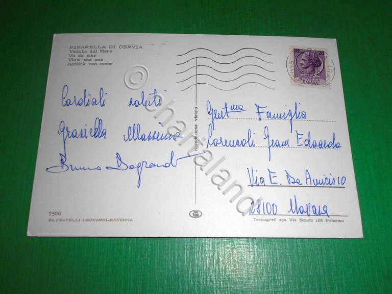 Cartolina Pinarella di Cervia - Veduta dal mare 1970