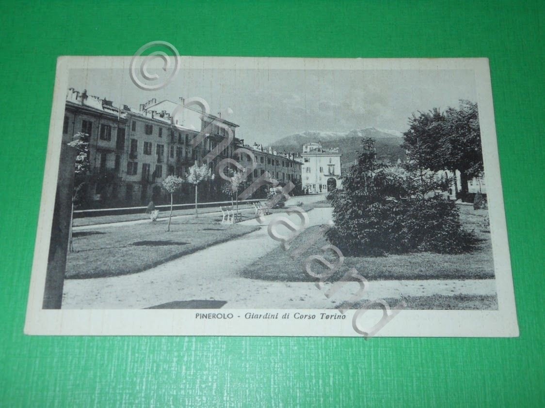 Cartolina Pinerolo - Giardini di Corso Torino 1951.