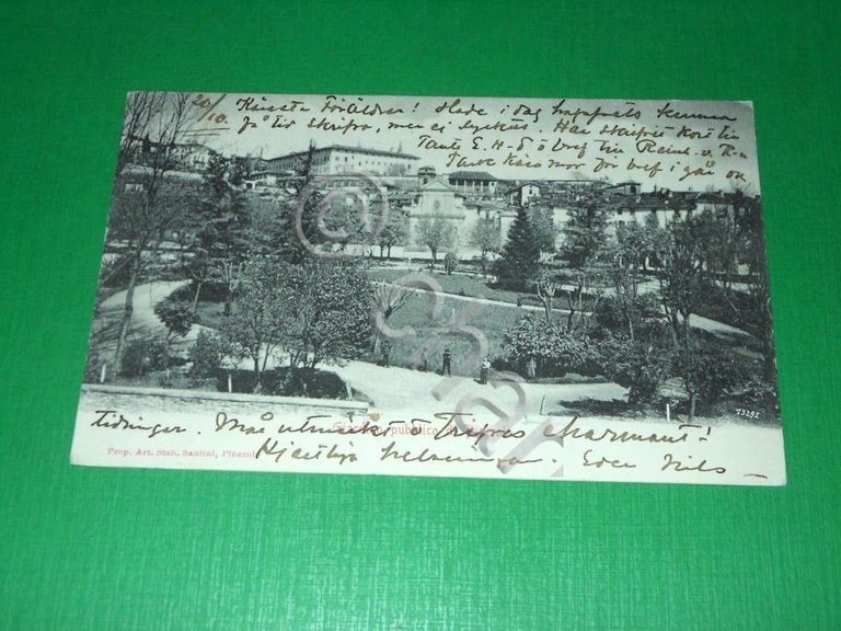 Cartolina Pinerolo - Giardino pubblico 1904