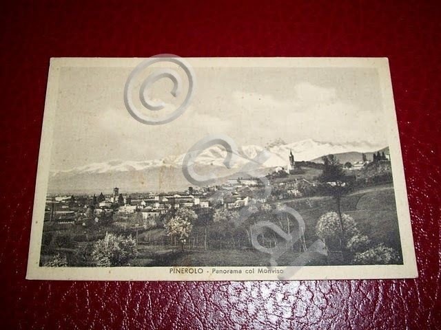 Cartolina Pinerolo - Panorama col Monviso 1940