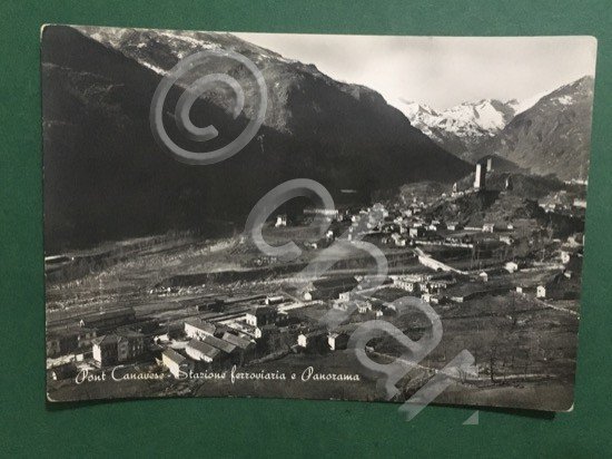 Cartolina Pont Canavese - Stazione e Panorama - 1950