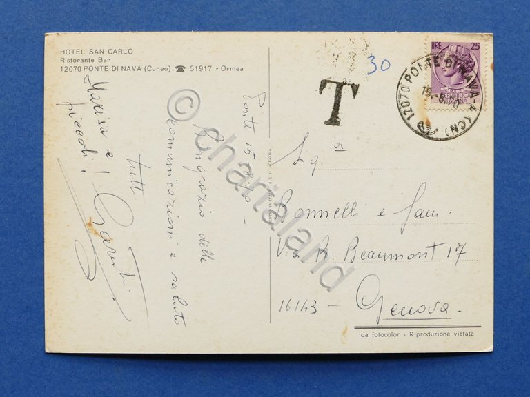 Cartolina Ponte di Nava - Hotel San Carlo - 1970