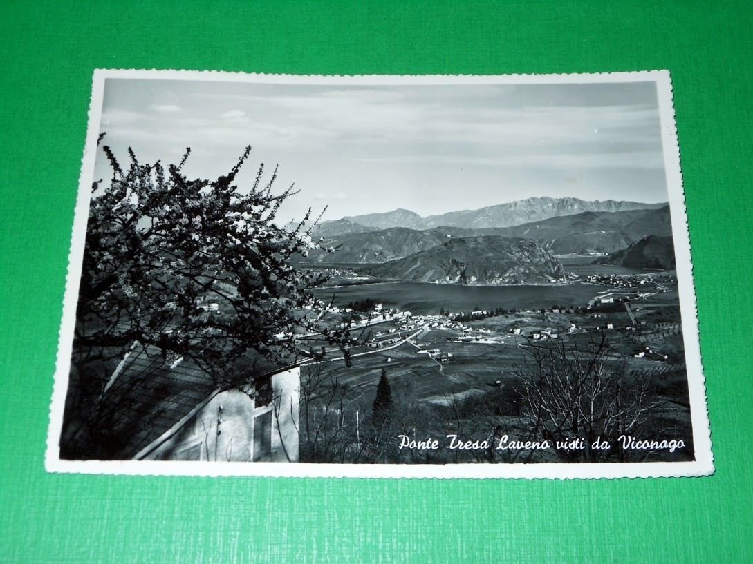 Cartolina Ponte Tresa e Laveno visti da Viconago 1952.