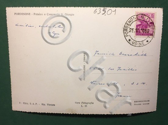 Cartolina Pordenone - Palazzo e Campanile S. Giorgio - 1962