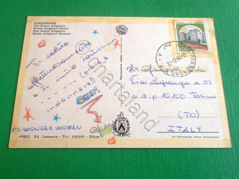 Cartolina Pordenone - Via Dante Alighieri 1984.