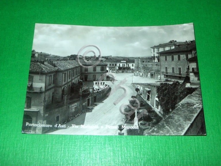 Cartolina Portacomaro d' Asti - Via Matteotti e Piazza Marconi …