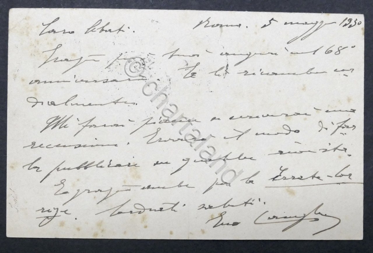 Cartolina postale con autografo del Generale Enrico Caviglia 1930 | Immagine principale