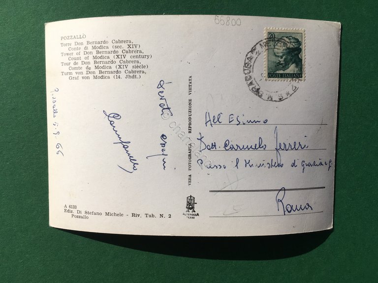 Cartolina Pozzallo - Torre Di Don Bernardo Cabrera Conte di …