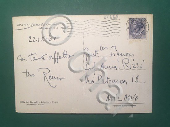 Cartolina Prato - Piazza del Comune - Monumento a Datini …