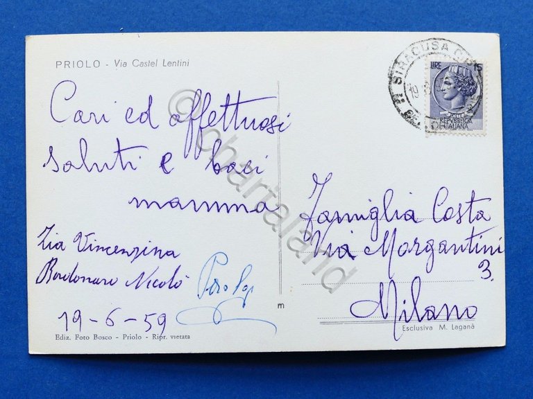 Cartolina Priolo - Via Castel Lentini - 1959