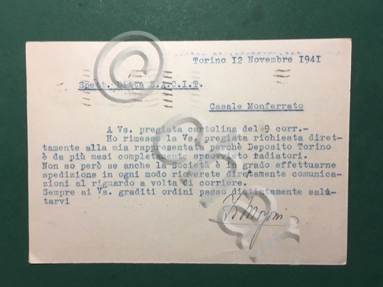 Cartolina Prof. F. Morgoni - Corso Palermo N.32 - Torino …