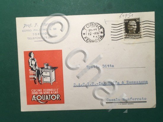 Cartolina Prof. F. Morgoni - Corso Palermo N.32 - Torino …