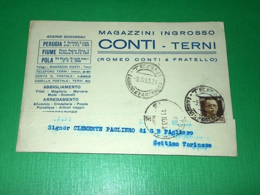 Cartolina Pubblicità - Magazzini Ingrosso CONTI ( Terni ) 1933.